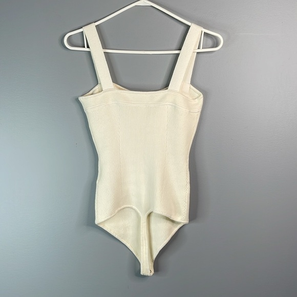 ABERCROMBIE & Fitch NWOT Ribbed Knit Bodysuit Cream Square Neckline High Cut L - Picture 6 of 11